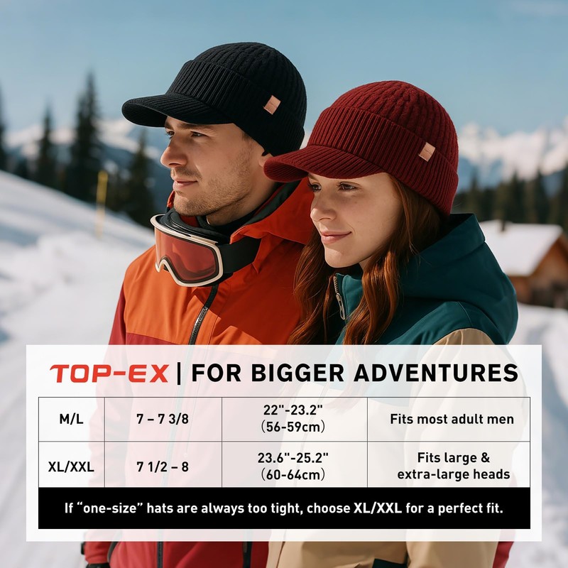 TOP-EX PolarWool™ XL/XXL 50% Merino Wool Peaked Beanie Hat Men