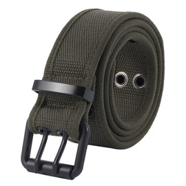 Samtree Canvas Web Belts for Men Women,Double Grommet Hole Buckle Belt, Green, 42" fit Waist Size 28-36"