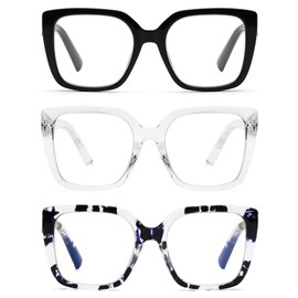 DOOViC 3 Pack Oversized Reading Glasses for Women Blue Light Blocking Square Stylish Computer Readers +3.50 Strength