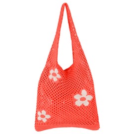 Ausing Crochet Tote Bag Beach Bag Shoulder Bag Women's Hollow Design Lightweight Travel, orange