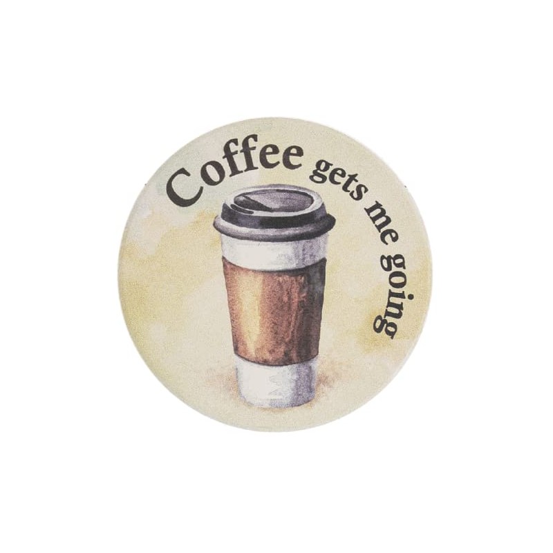 Ganz Coffee Gets Me Going Car Coaster, 3-inch Diameter, Dolomite