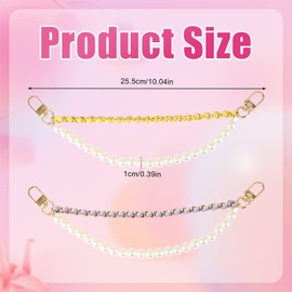 2pcs Purse Extender Chain, 10 Inch Pearl Purse Chain Handles Bag Extender Chain Metal Purse Chain Strap Replacement Accessories for Handbags Purse Making Supplies (Purple,Yellow)