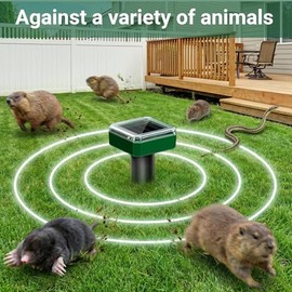 4 Packs Solar Mole Repellent, 2026 Upgraded Ultrasonic Gopher Deterrent Stakes, IP65 Waterproof Sonic Vole Groundhog Snake Control for Lawn Garden Yard Farm