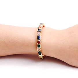 Fukugems 14K Gold Plated Cubic Zirconia Brass Bangles for Women, Stone, Cubic Zirconia