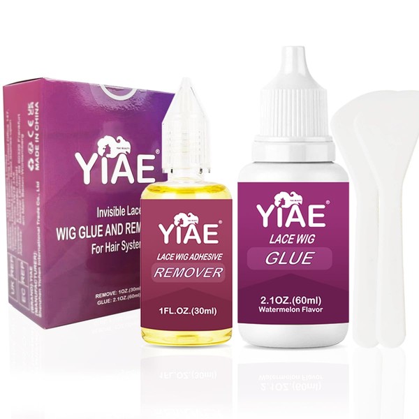 YIAE Wig Glue and Glue Remover Combo Pack, 60ml Invisible Waterproof Glue for Hair Change and Extension and 30ml Glue Remover, for Lace Wigs and Poly Hairpieces, Toupee
