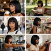 Amaattee Black Bob Wig with Bangs 12 Inch Short Straight