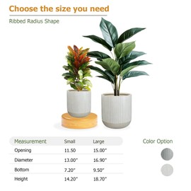 KUTE NEST Ribbed Radius 14.2" H x 13" D Fiberstone Premium Large Tree Pot, Planter Pot with Drainage Hole, Planters for Indoor and Outdoor Use, 5 Year Guarantee (Frost Grey, Small)