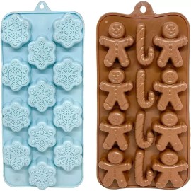 Unbranded Christmas Silicone Ice Cube Trays, Candy Molds Gingermen Cane Snowflake -2 PC