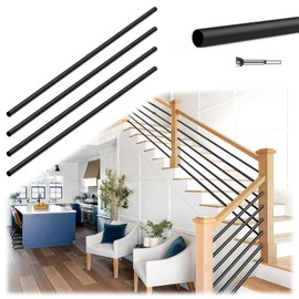 Wqeya 5Pack 8FT x 5/8 inch Iron Horizontal Balusters for Stair Railing Indoor, Round Stair Balusters with Drill Bit, Matte Black Hollow Spindles for Staircase Indoor Lofts Entryway Hallway Guardrail