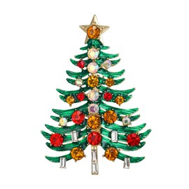 EVER FAITH Lovely Xmas Gift Stunning Rhinestone Crystal Enamel Christmas Tree Star Brooch Pin for Women Teen Multicolor Gold-Tone