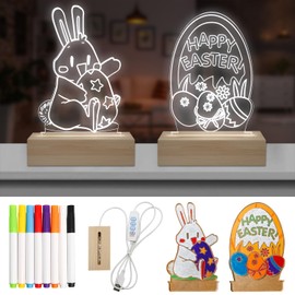 LED Easter Board with Colors Night Light, Lighted Acrylic Dry Erase Board, Acrylic Easter DIY Board, 3 Color Change Decor Kids Gifts for Easter Birthday（2 Patterns+1 Light）