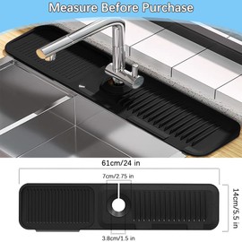 Silicone Sink Splash Guard Mat with Slanted Design,24*5.5 Inch Large Non-Slip Base,Multi-Surface Protector for Kitchen,Bathroom,Laundry,RV,Easy Clean Water Deflector Accessory(black)