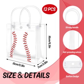 FYSUIMU 12 Pcs Baseball PVC Gift Bags Sports Ball Party Favor Bags with Handles Reusable Clear Treat Tote Bag for Birthday Holiday Sports Events