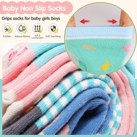 Baby Girls Toddlers Grips Socks Kids Non Skid Anti Slip Fun Cotton Gift Infant Crew Socks 12 Pairs Stocking Stuffers(Animal Series, 9-14 Years)