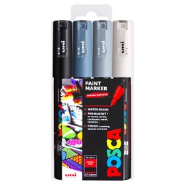 Posca - Marqueurs de peinture artistique PC-1M - Lot de 4 - dans un étui en plastique (Grey Tones)