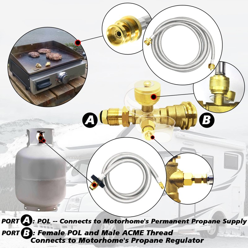 Propane Brass 4 Port Tee Kit Propane Brass Tee Adapter