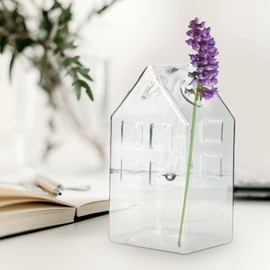 Clear Glass Bottle Flower Vase, House- Shaped Vases for Flowers— for Rustic Wedding Centerpieces or Home Decor (4.13X2.55X1.97in)
