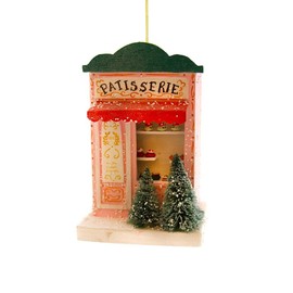 Cody Foster & Co French Patisserie Christmas Shop Ornament, Charming Detail, Festive Pink & Green, Hand-Painted