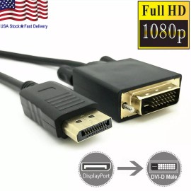 Unbranded/Generic 6 Feet Gold Plated DisplayPort DP to DVI-D Male Dual Link Cable Adapter 1080p