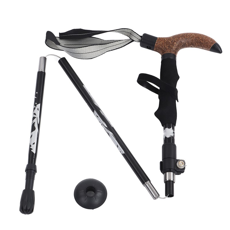 Trekking Pole Hiking Walking Stick 5 Fold Curved Handle Ultra