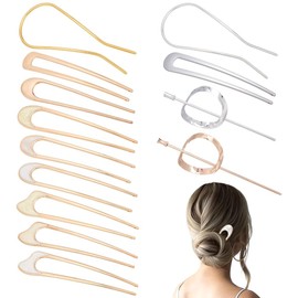 WADORN 13 Styles French Hair Pins for Women, U Shaped Styling Hair Pins Vintage Forks Sticks Pin Twist Pin Oval Side Comb Barrettes for Women Girls Thin Thick Hair Hairstyle Styling Tool Accessories