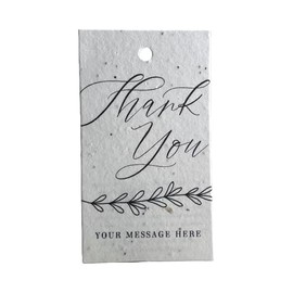 Of The Earth Handmade Paper - Wildflower Seed Paper Hang Tag - Customizable - B/W Printed Variations - w/Hole Punch & Planting Information - 3" x 2" - Set of 32 (Thank You (Custom))