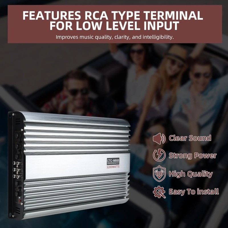 Yaeccc 3200W 4 Channel Car Amplifier 2 to 4 Ω