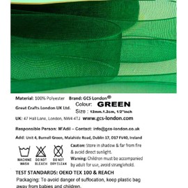 GCS Green Organza Ribbon 12mm Scrapbooking, Gift wrapping, home deco. 46 meters / 50 Yards Rolls London - BUY 3 Rolls & Get 4th Free