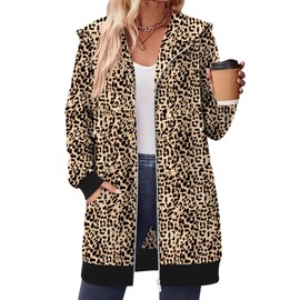 Zeagoo Womens Hoodies Zip Up Leopard Print Long Sleeve Fall Tunic Sweatshirs With Pockets Casual Midweigth Fleece Jackets Winter Outfits 2025,L