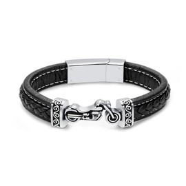 XSMZB Motorcycle Cremation Bracelet for Ashes Stainless Steel Urn Ashes Holder Memorial Jewelry Braided Leather Wristband Cuff Bangle Keepsake for Men (Silver-20cm)