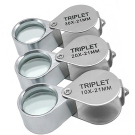 SagaSave 3Pcs 30X 20X 10X Loupe Magnifier, Foldable Pocket Jewellery Magnifying Glass for Gems, Jewelry, Rocks, Stamps, Coins, Watches