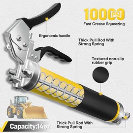 OFISPEED Pneumatic Grease Gun Kit,10000 PSI Heavy Duty Pistol Grip Grease Gun with 14 oz Capacity, 2×18 Inch Resin Flex Hoses, 4 Versatle Couplers & Extension Rigid Pipe, Ideal for Automotive, Marine