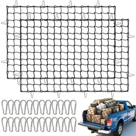 2 Pack Cargo Net for Pickup Truck Bed, 4' x 6' Heavy Duty Bungee Mesh, Simple Car Cargo Mesh Organizer with 24 Hooks Suitable for Pickup Truck Bed, SUV, Small Trailer Cargo