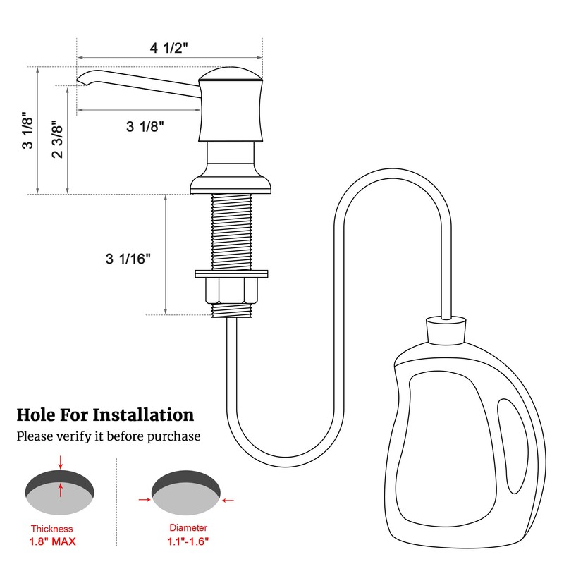 Sink Soap Dispenser for Kitchen Sink White Upgrade with 40"