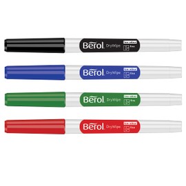 Berol Dry Wipe Whiteboard Marker Pens | Fine Tip | Black Low-Odour Ink | 4 Dry Erase Markers