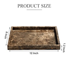 YMXYJM 100% Natural Marble Tray for Bathroom, Genuine Marble Stone Vanity Tray, Luxury Storage Trays for Kitchen, Vanity, Home Decor, Dresser, Non-Resin/Non-Ceramic, 12"x 8"x 1.2", Brown