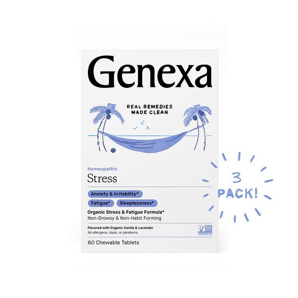Genexa Stress - 180 Tablets (3pk) - Stress Relief & Fatigue Remedy - Certified Organic, Gluten Free & Non-GMO - Homeopathic Remedies