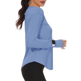 Loovoo Women's Long Sleeve Workout Tops Active Running Shirts Loose Quick Dry Athletic Soft Top Lightweight Moisture Wicking Haze Blue Medium