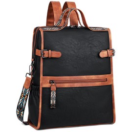 FADEON Leather Laptop Backpack for Women, Designer Ladies Work Travel Computer Backpack with Laptop Compartment Black Brown