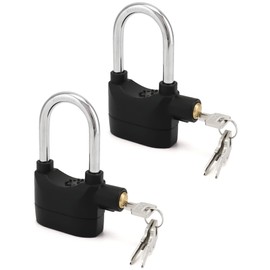 QWORK Alarm Lock, 110 dB Anti-Theft Security Padlock, 2 Pack Door Motorcycle Bicycle Padlock, Universal Security Siren Alarm Lock with 3 Keys (Black)
