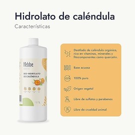 HEBBE - Hidrolato de Caléndula 1 L | Mejora Apariencia de la Piel | Calmante y Reparador | Estimula Producción de Colágeno | Contenido de 1L