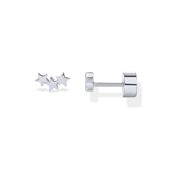 PAVOI Rhodium Plated Mini Triple-Star Cluster Flatback Screw Back Stud