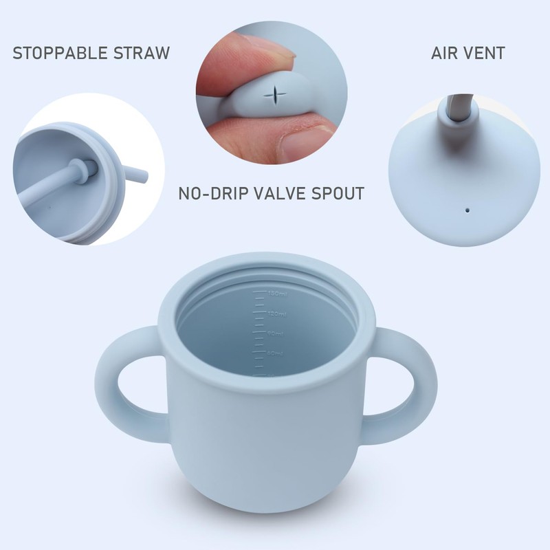 Ginbear 2-in-1 Sip-N-Straw Baby Cup, Spill Proof Non-toxic BPA Free