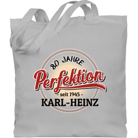 Geschenk mit Namen personalisiert by Shirtracer - Cotton Bag - 80th Birthday - 80 Years of Perfection - Since 1944 - With Name, 1 Light Grey