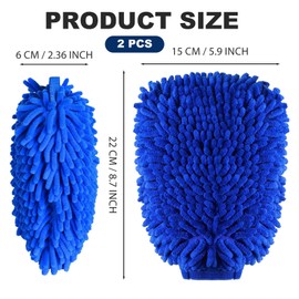 QUALDESN 2 PCS Car Wash Mitts, Deluxe Microfiber Car Wash Drying Mitts, Double Sided Super Absorbent Wash Gloves for Car Cleaning, Car Wash Cleaning Towels Brush, Blue Noodle Wash Gloves