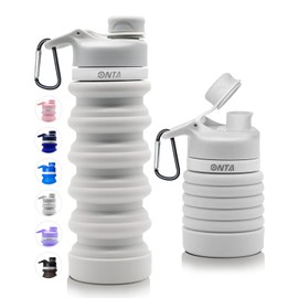 ONTA Collapsible Water Bottle- BPA Free Silicone Foldable Water Bottle for Travel,Silicone Portable Leak-Proof Travel Water Bottle 20 oz, gray