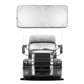 Amiss Protector solar plegable para ventana de coche 210T, tela plateada reflectante, material de poliéster que bloquea el 99% de los rayos UV, parasol para parabrisas de coche, accesorios para el interior del coche (XL 65.6 x 37.4 pulgadas)