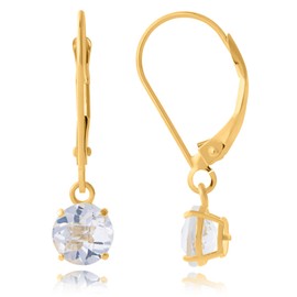 10k Yellow Gold Round Checkerboard Cut Garnet Leverback Earrings (6mm)