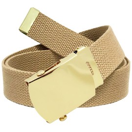 Build A Belt Classic Gold Slider 1.25" Wide Buckle with Canvas Web Belt (Boys Medium Khaki)