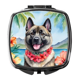 Caroline's Treasures Norwegian Elkhound Luau Compact Mirror Decorative Travel Makeup Mirror for Women Girls Gifts Pocket Makeup Mirror Folding Handheld
